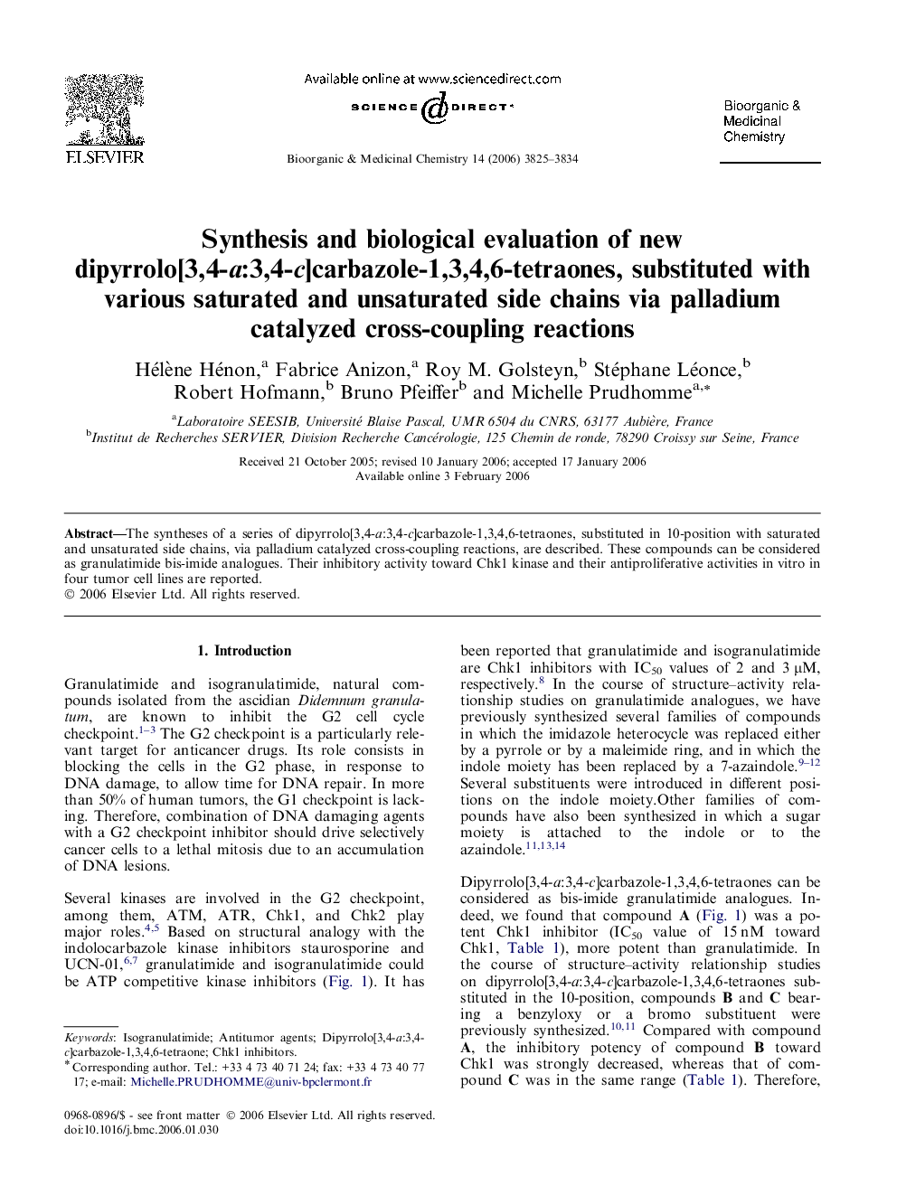 Synthesis and biological evaluation of new dipyrrolo[3,4-a:3,4-c]carbazole-1,3,4,6-tetraones, substituted with various saturated and unsaturated side chains via palladium catalyzed cross-coupling reactions