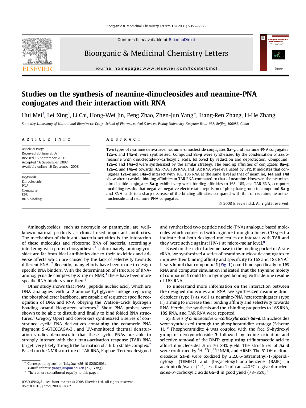 عکس صفحه اول مقاله: Studies on the synthesis of neamine-dinucleosides and neamine-PNA conjugates and their interaction with RNA Studies on the synthesis of neamine-dinucleosides and neamine-PNA conjugates and their interaction with RNA
