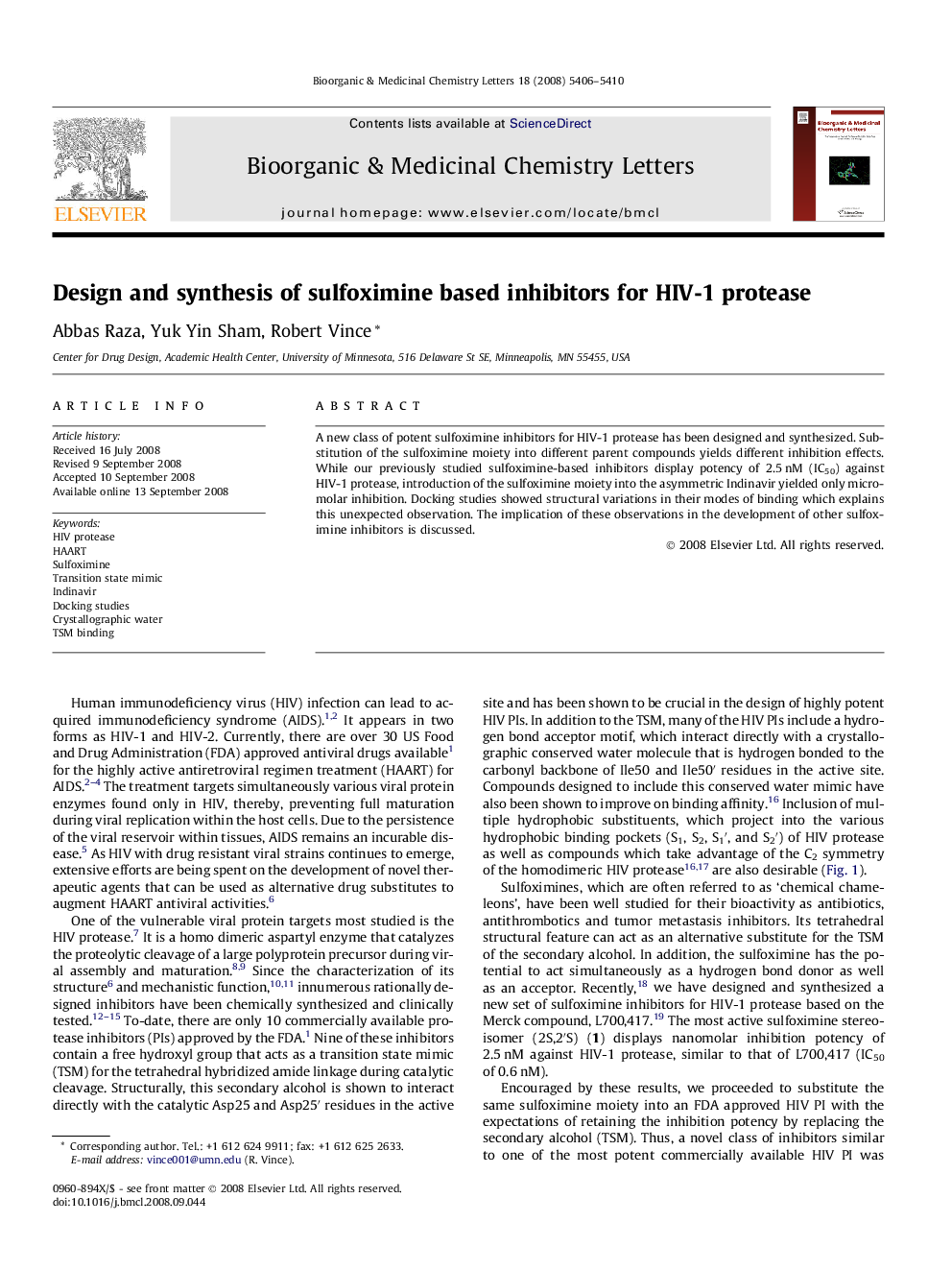 Design and synthesis of sulfoximine based inhibitors for HIV-1 protease