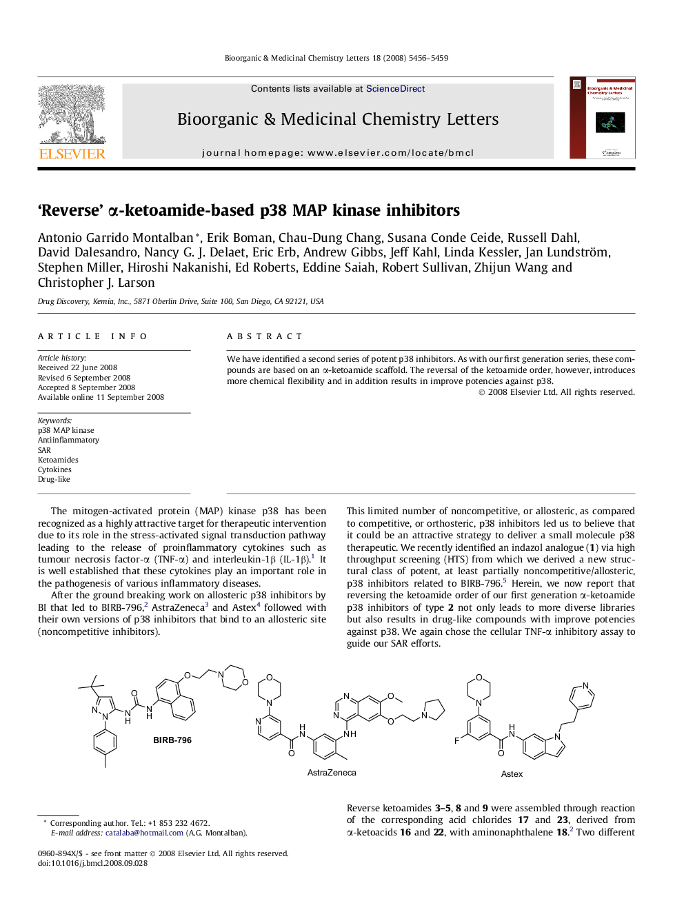 ‘Reverse’ α-ketoamide-based p38 MAP kinase inhibitors