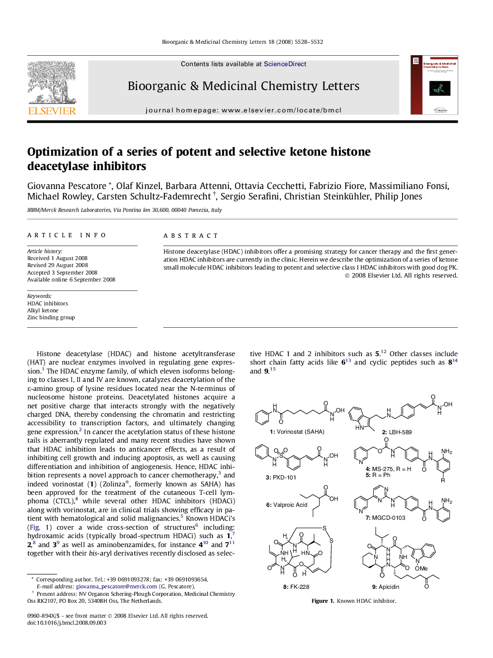 Optimization of a series of potent and selective ketone histone deacetylase inhibitors