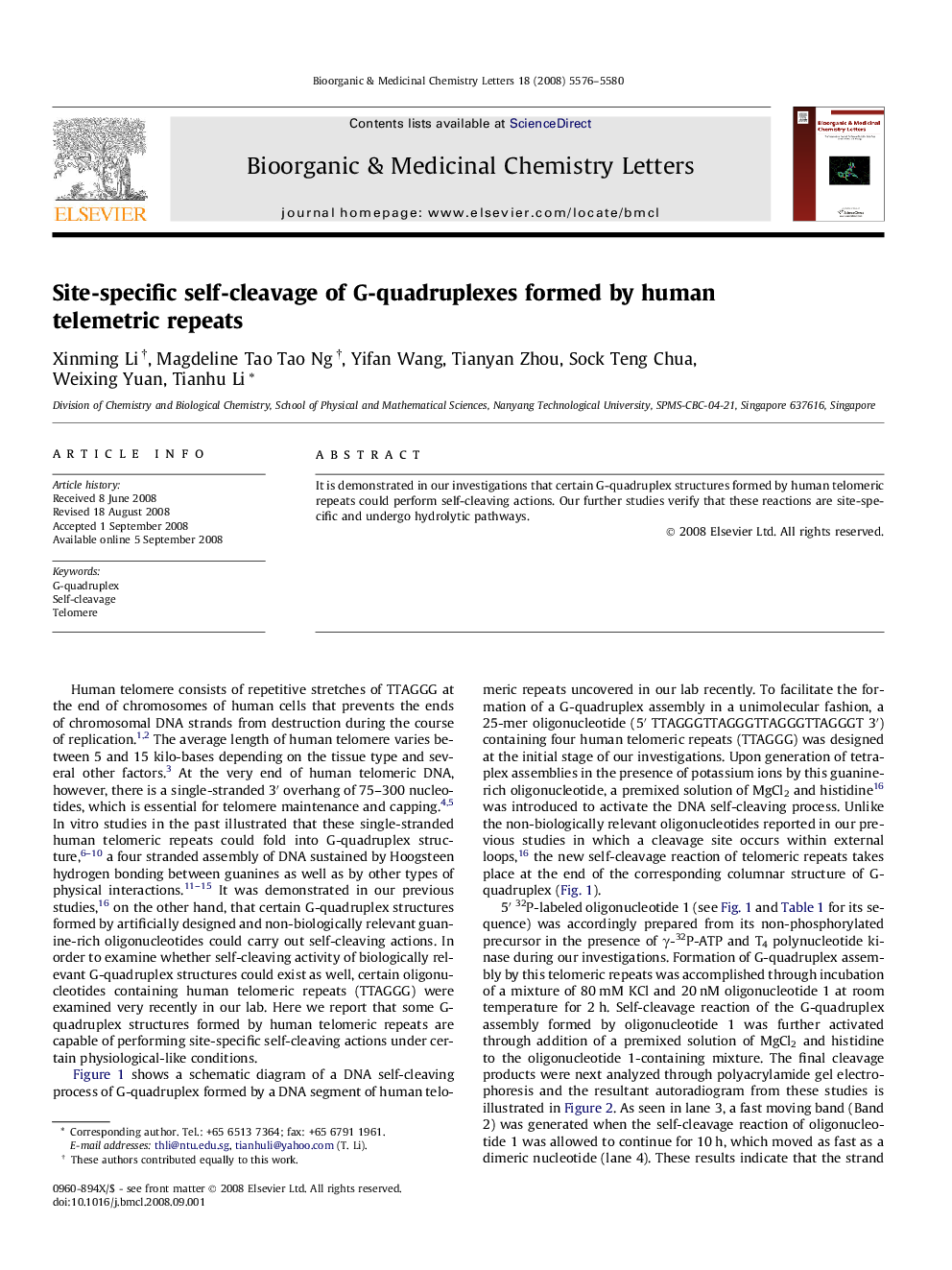 Site-specific self-cleavage of G-quadruplexes formed by human telemetric repeats