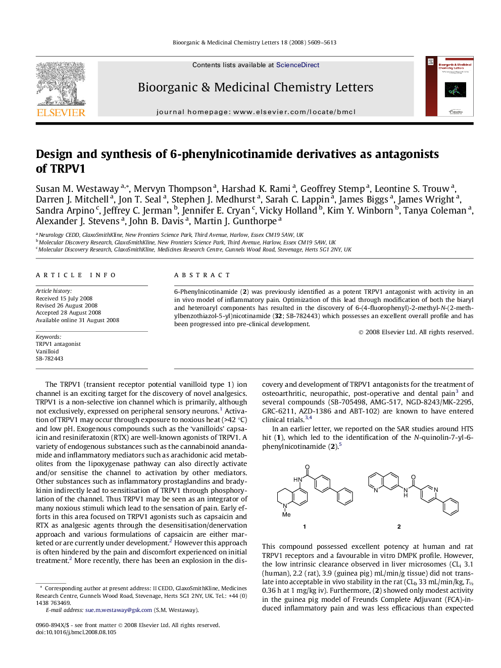 Design and synthesis of 6-phenylnicotinamide derivatives as antagonists of TRPV1