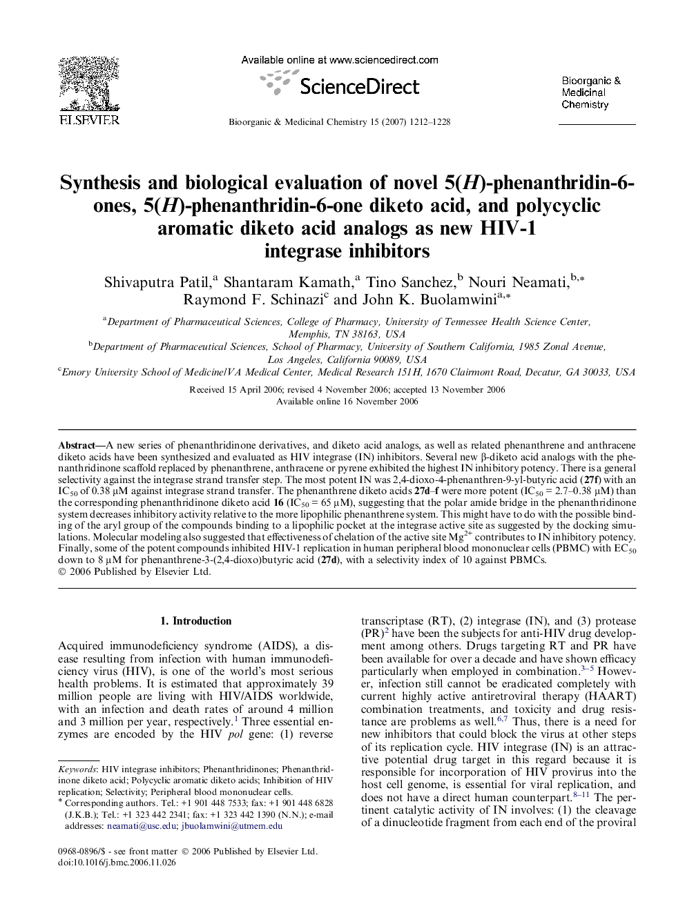 Synthesis and biological evaluation of novel 5(H)-phenanthridin-6-ones, 5(H)-phenanthridin-6-one diketo acid, and polycyclic aromatic diketo acid analogs as new HIV-1 integrase inhibitors