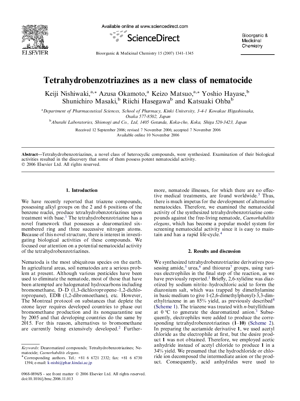 Tetrahydrobenzotriazines as a new class of nematocide