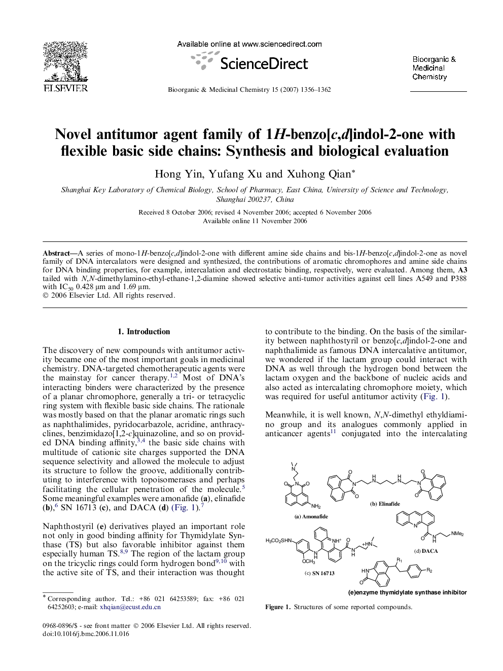 Novel antitumor agent family of 1H-benzo[c,d]indol-2-one with flexible basic side chains: Synthesis and biological evaluation