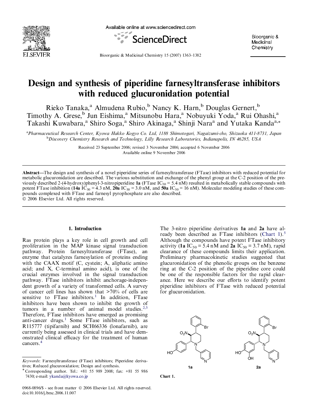 Design and synthesis of piperidine farnesyltransferase inhibitors with reduced glucuronidation potential