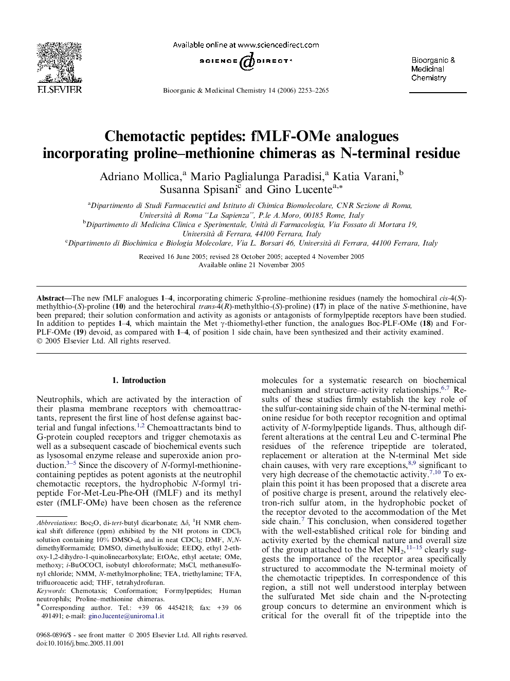 Chemotactic peptides: fMLF-OMe analogues incorporating proline–methionine chimeras as N-terminal residue