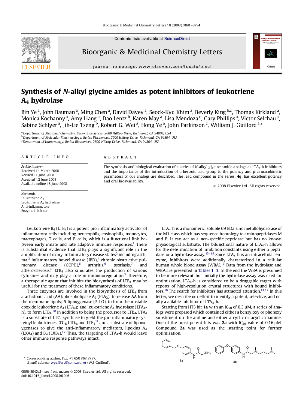 Synthesis of N-alkyl glycine amides as potent inhibitors of leukotriene A4 hydrolase