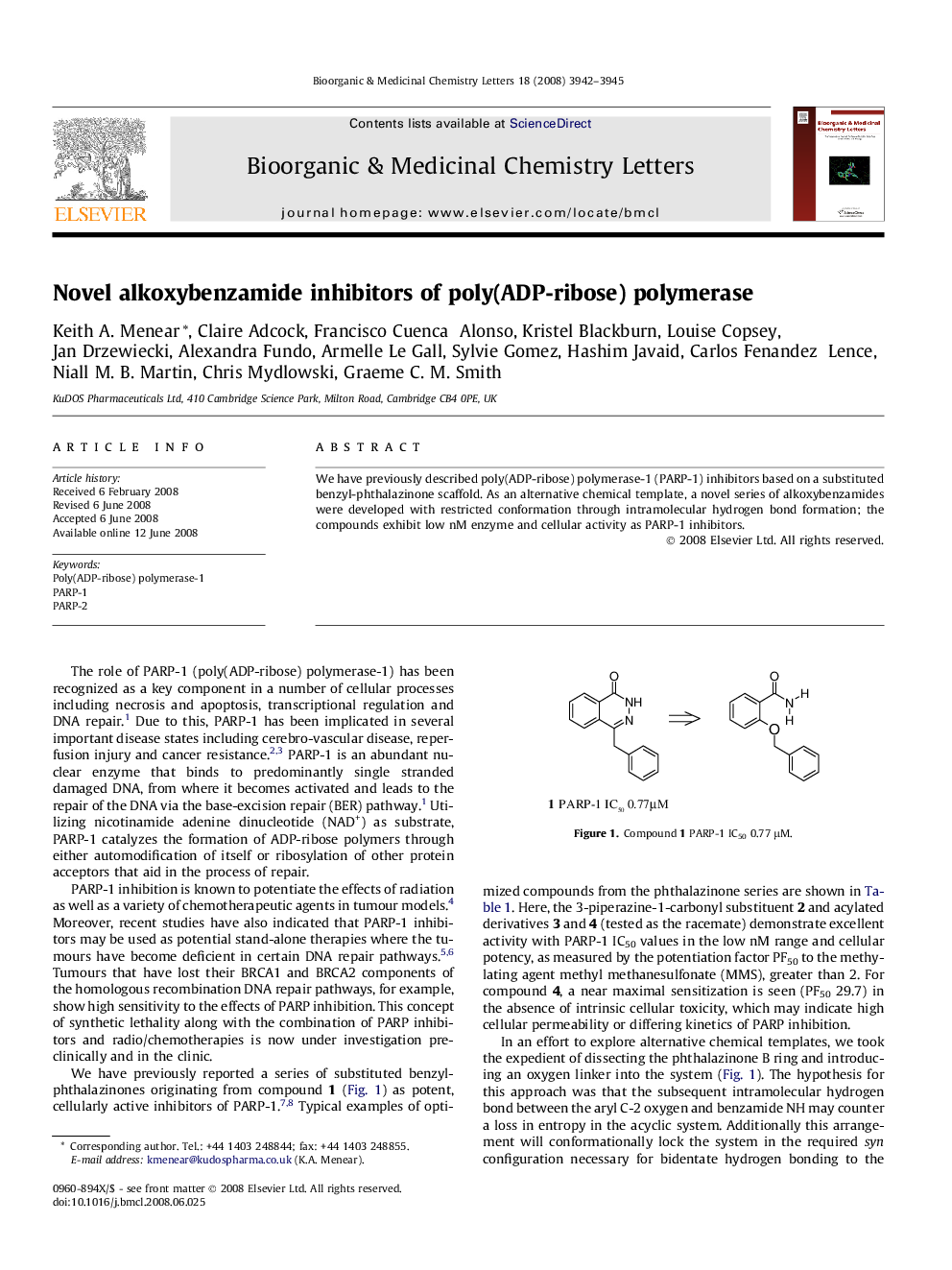 Novel alkoxybenzamide inhibitors of poly(ADP-ribose) polymerase