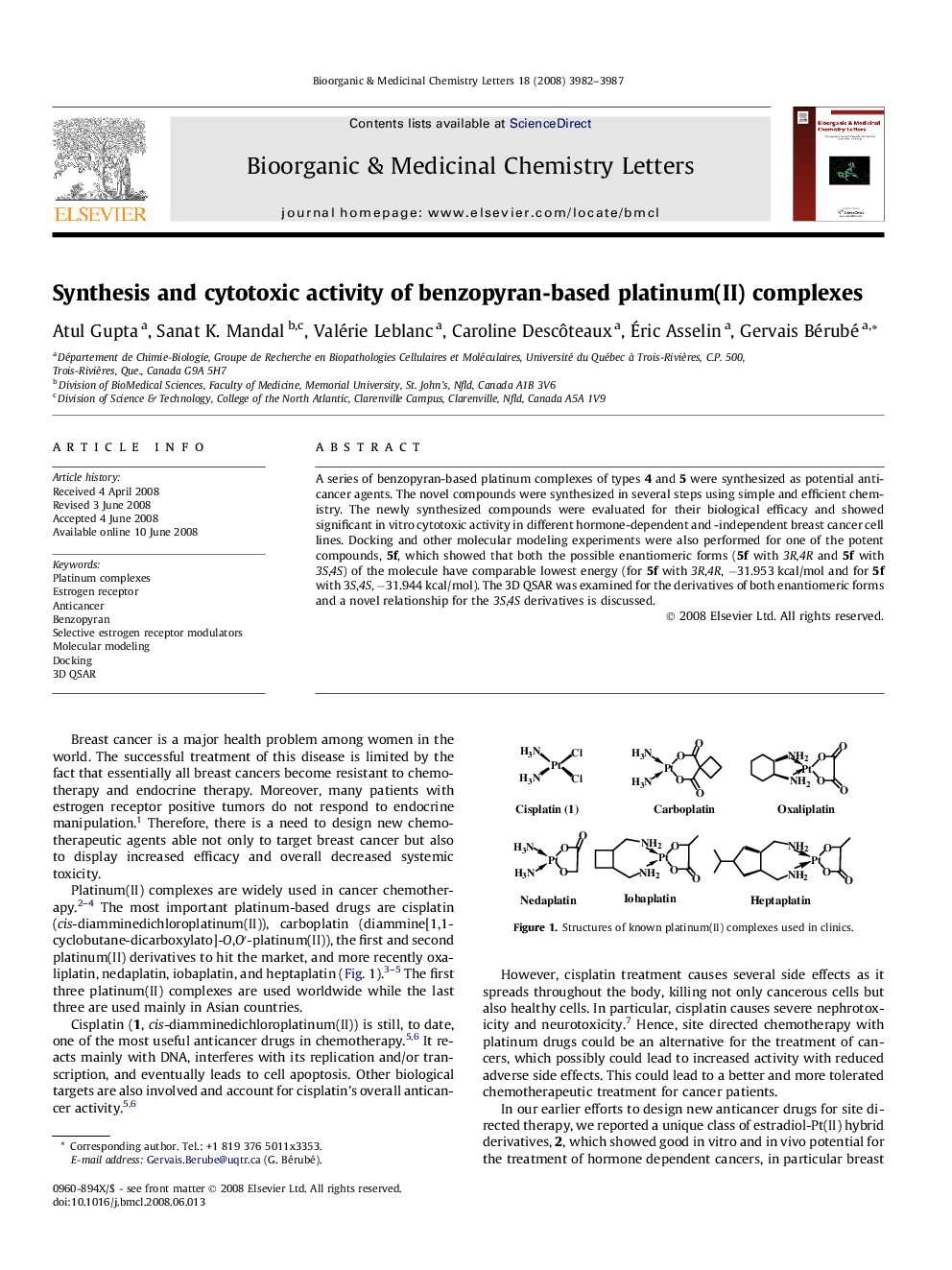 Synthesis and cytotoxic activity of benzopyran-based platinum(II) complexes