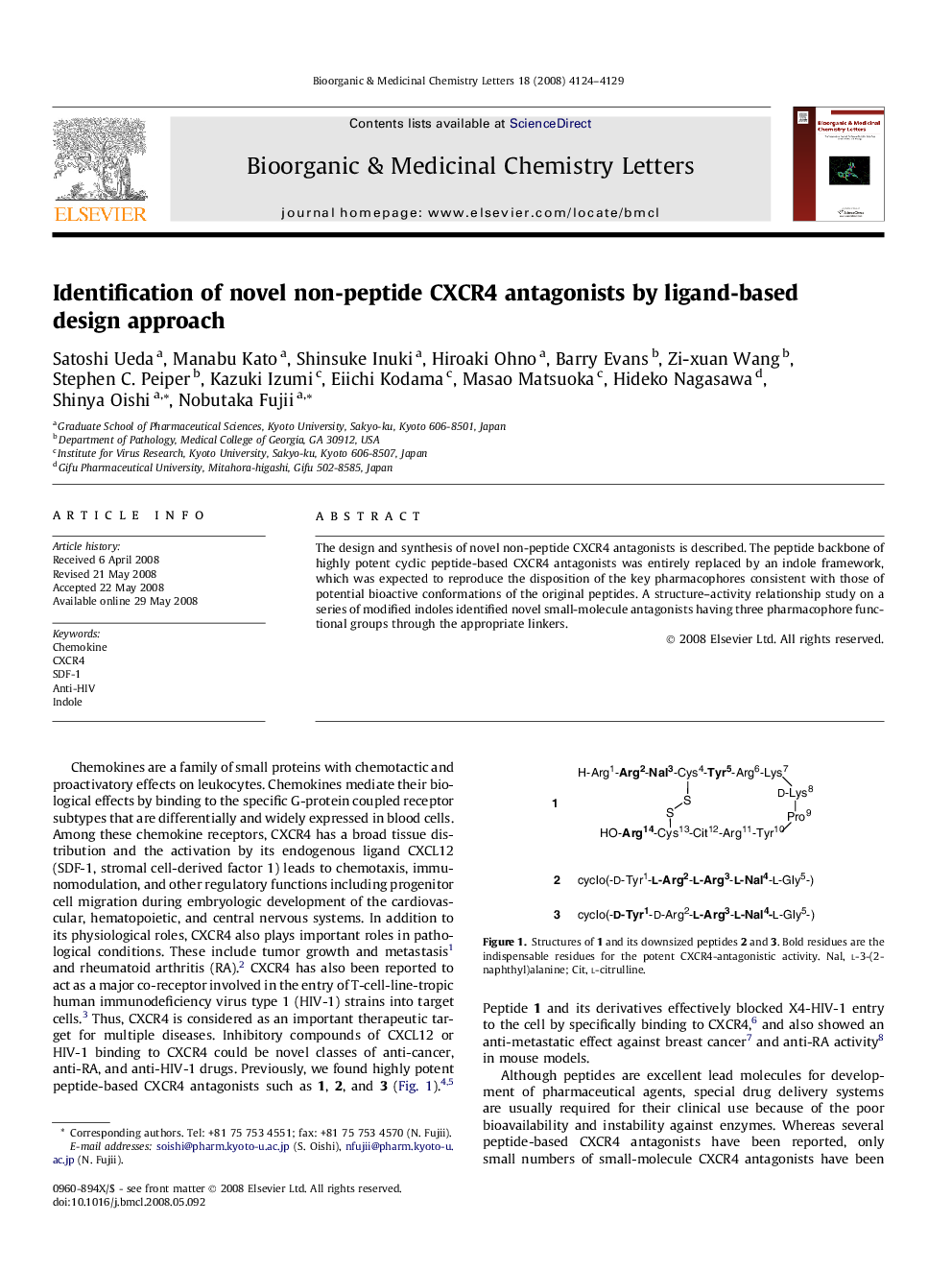 Identification of novel non-peptide CXCR4 antagonists by ligand-based design approach