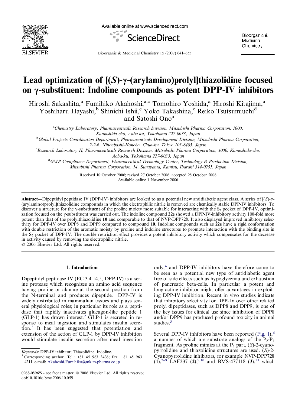 Lead optimization of [(S)-γ-(arylamino)prolyl]thiazolidine focused on γ-substituent: Indoline compounds as potent DPP-IV inhibitors