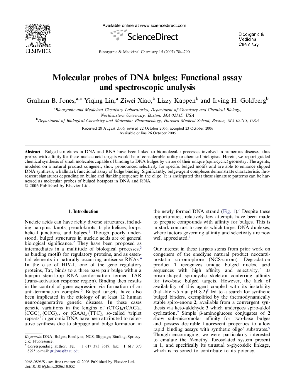 Molecular probes of DNA bulges: Functional assay and spectroscopic analysis