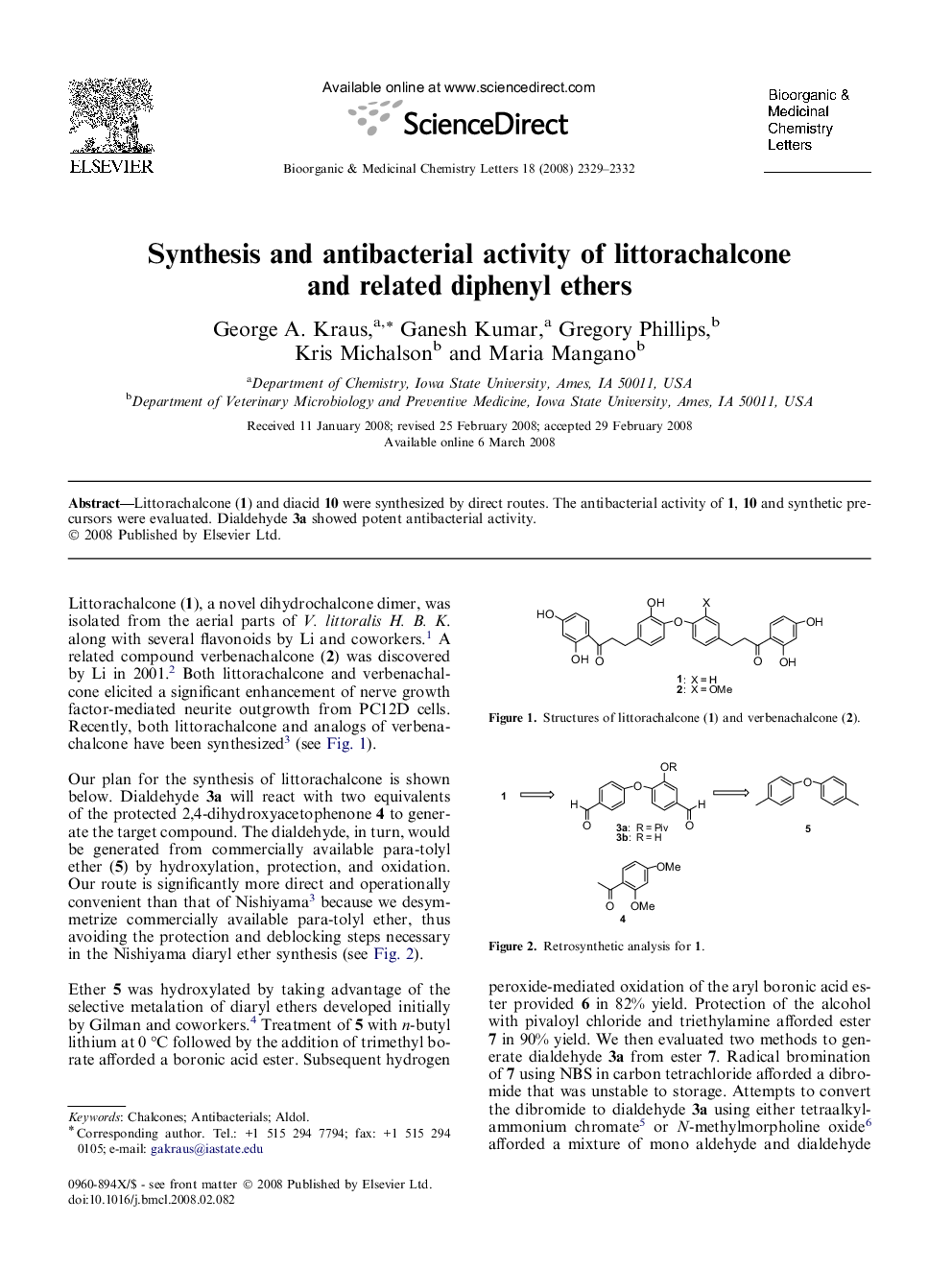 Synthesis and antibacterial activity of littorachalcone and related diphenyl ethers