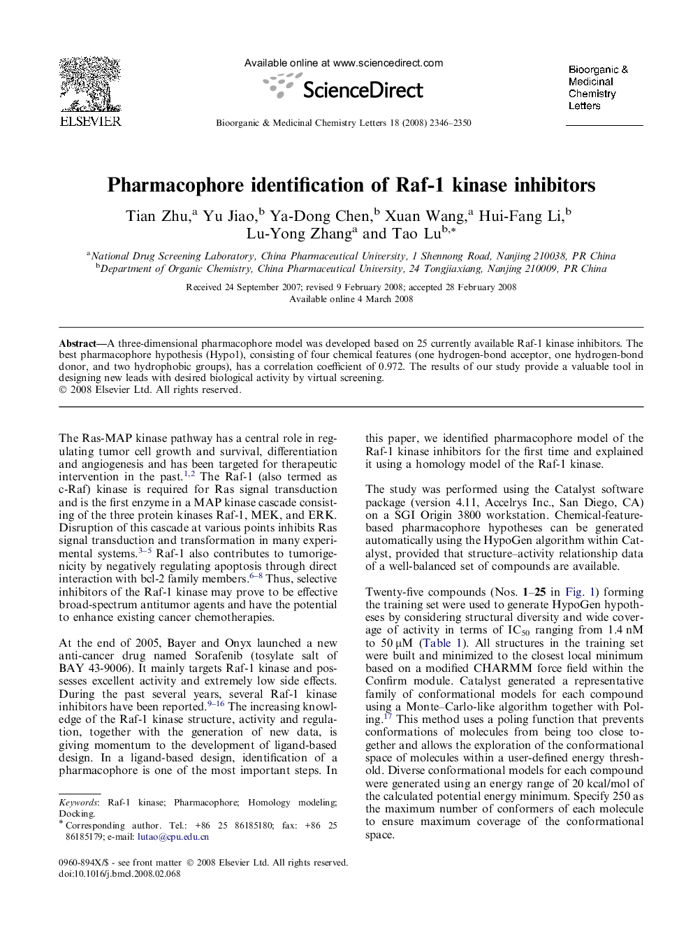 Pharmacophore identification of Raf-1 kinase inhibitors