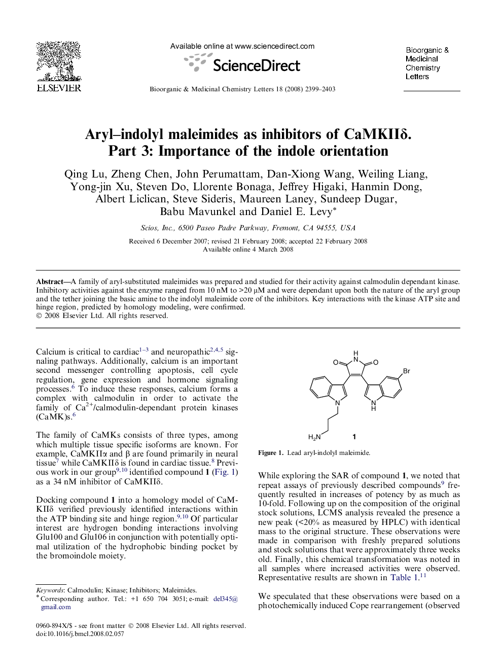 Aryl–indolyl maleimides as inhibitors of CaMKIIδ. Part 3: Importance of the indole orientation