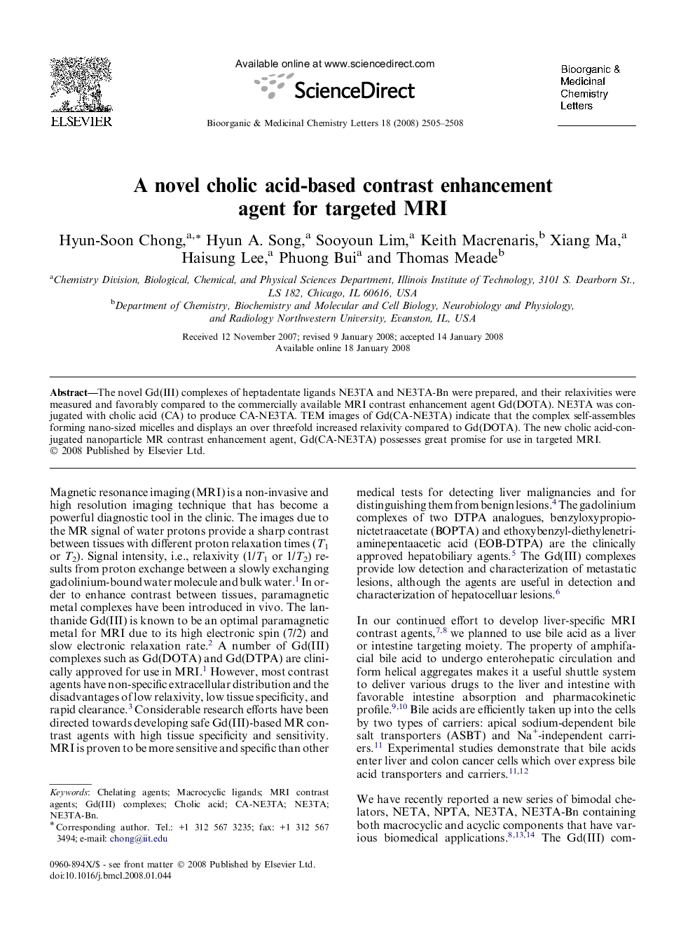 A novel cholic acid-based contrast enhancement agent for targeted MRI