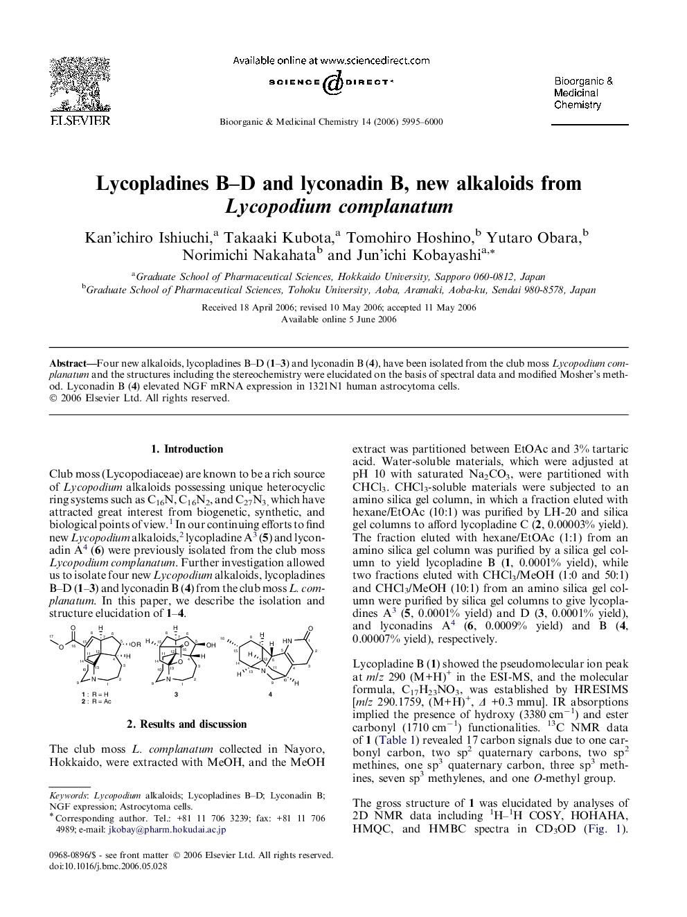 Lycopladines B–D and lyconadin B, new alkaloids from Lycopodium complanatum