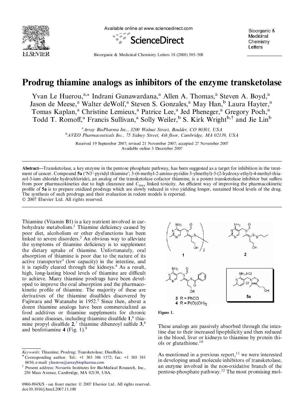 Prodrug thiamine analogs as inhibitors of the enzyme transketolase