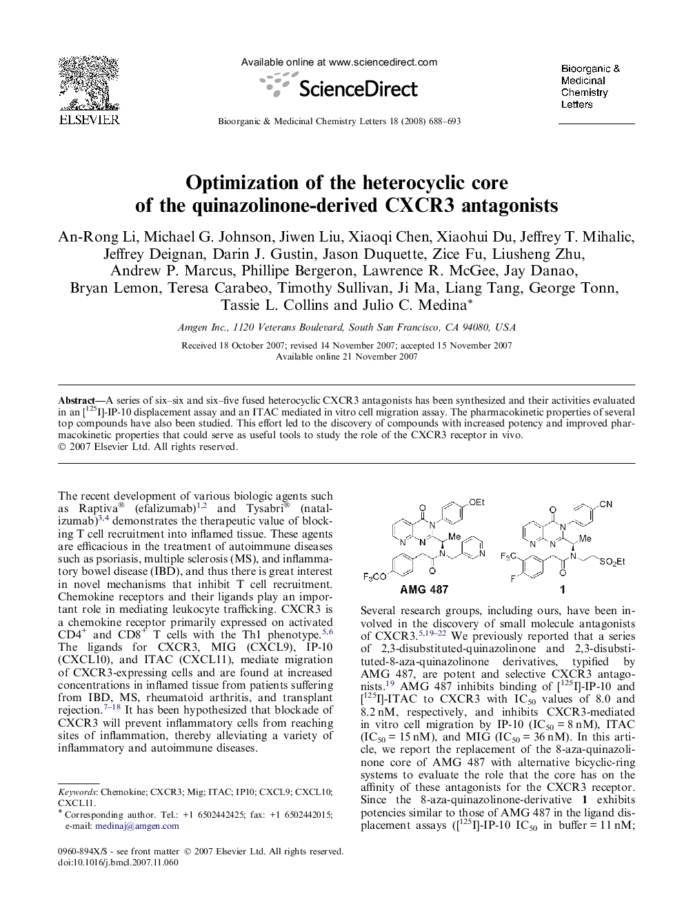 Optimization of the heterocyclic core of the quinazolinone-derived CXCR3 antagonists