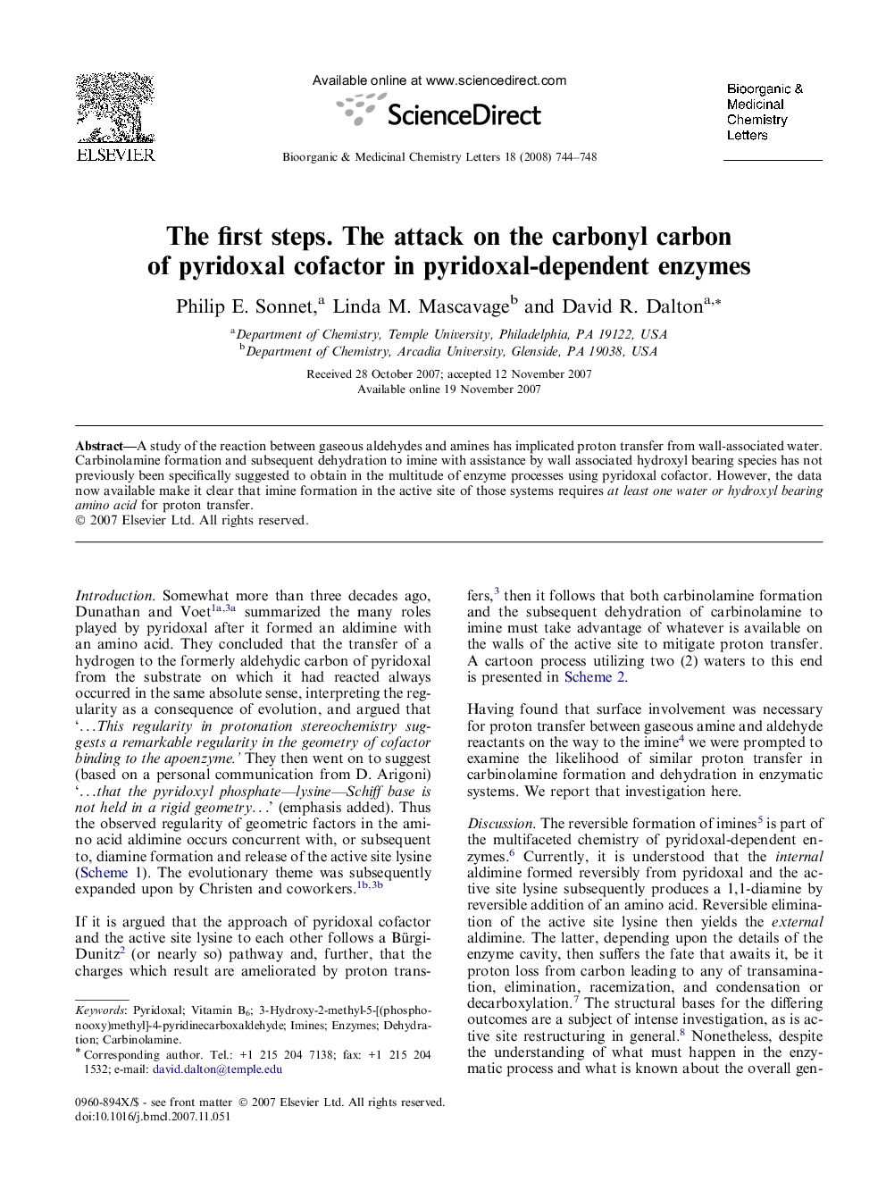 The first steps. The attack on the carbonyl carbon of pyridoxal cofactor in pyridoxal-dependent enzymes