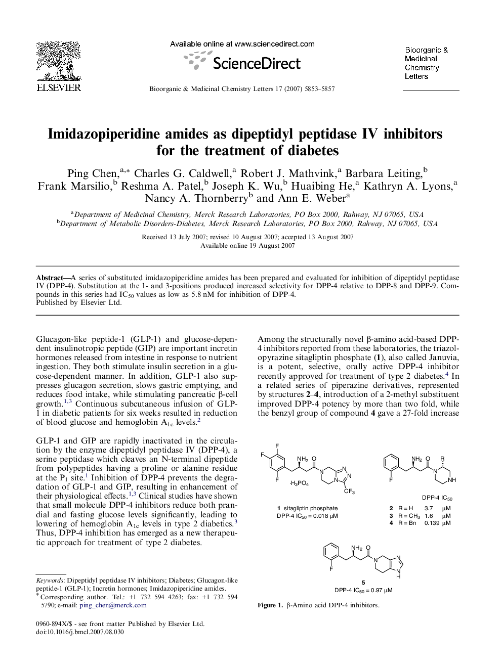 Imidazopiperidine amides as dipeptidyl peptidase IV inhibitors for the treatment of diabetes