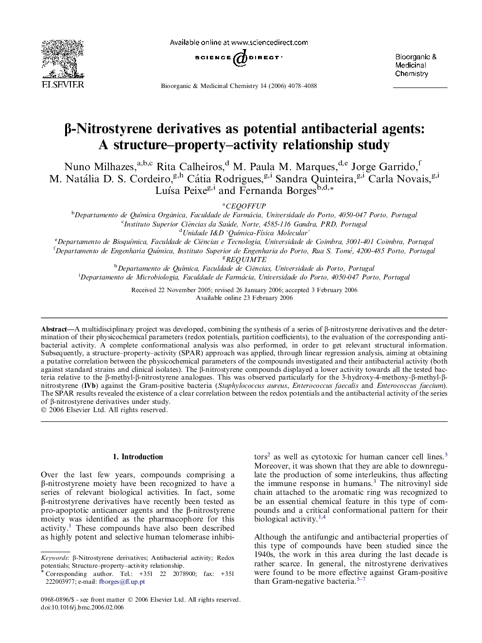 β-Nitrostyrene derivatives as potential antibacterial agents: A structure–property–activity relationship study