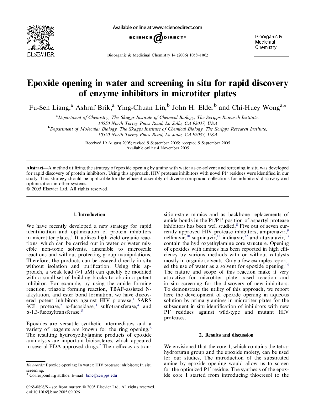 Epoxide opening in water and screening in situ for rapid discovery of enzyme inhibitors in microtiter plates