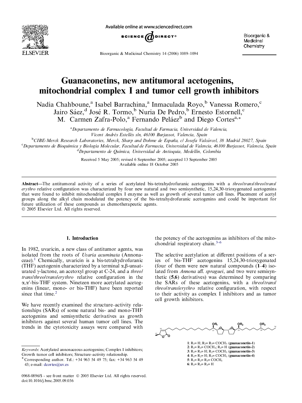 عکس صفحه اول مقاله: Guanaconetins, new antitumoral acetogenins, mitochondrial complex I and tumor cell growth inhibitors Guanaconetins, new antitumoral acetogenins, mitochondrial complex I and tumor cell growth inhibitors