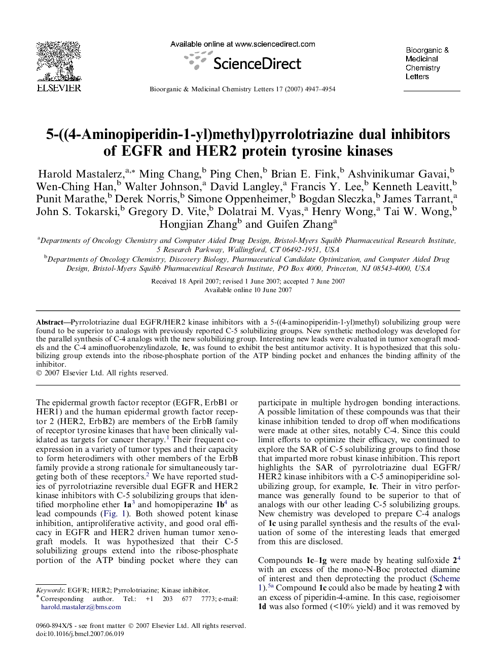 5-((4-Aminopiperidin-1-yl)methyl)pyrrolotriazine dual inhibitors of EGFR and HER2 protein tyrosine kinases