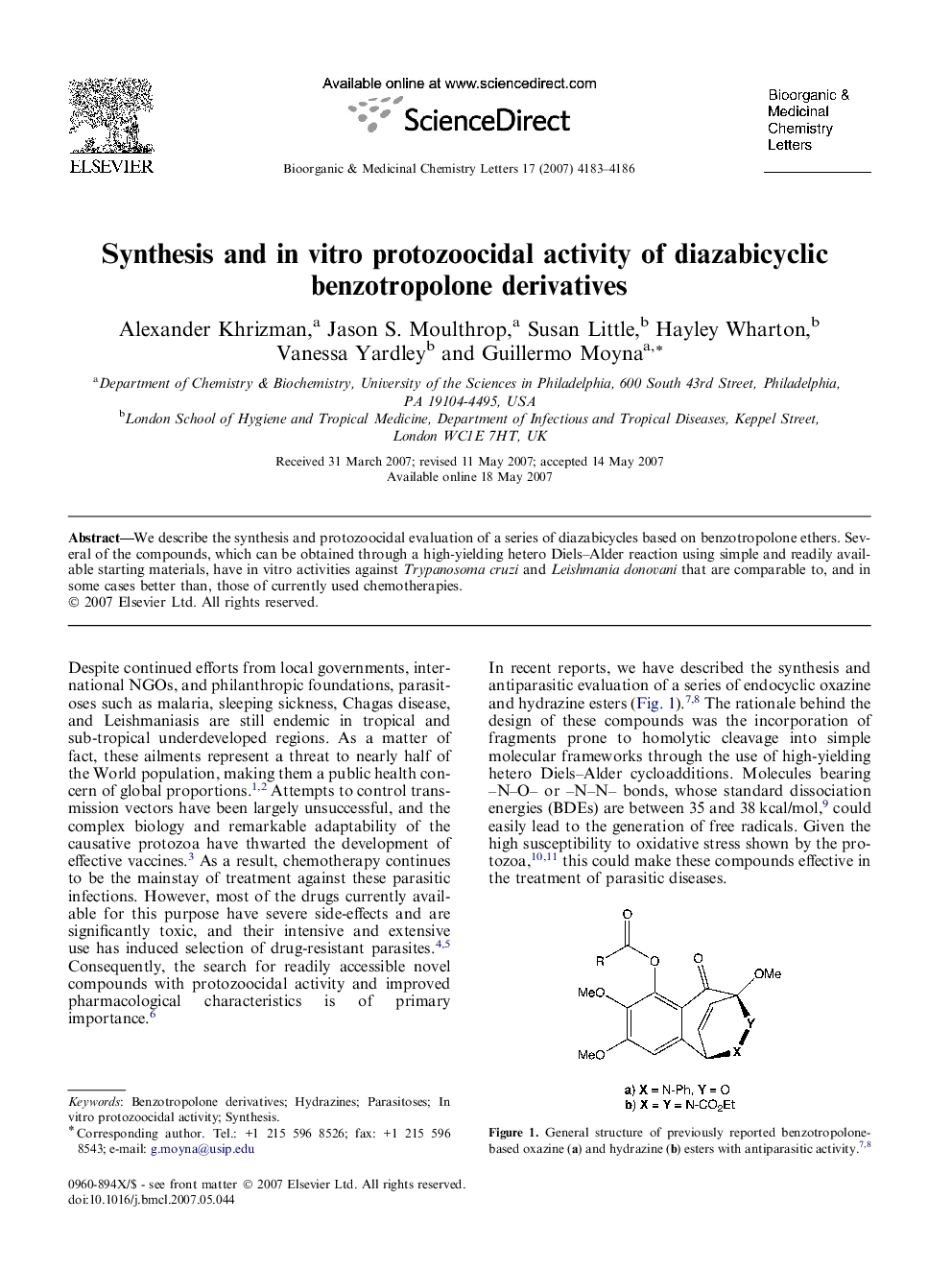 Synthesis and in vitro protozoocidal activity of diazabicyclic benzotropolone derivatives