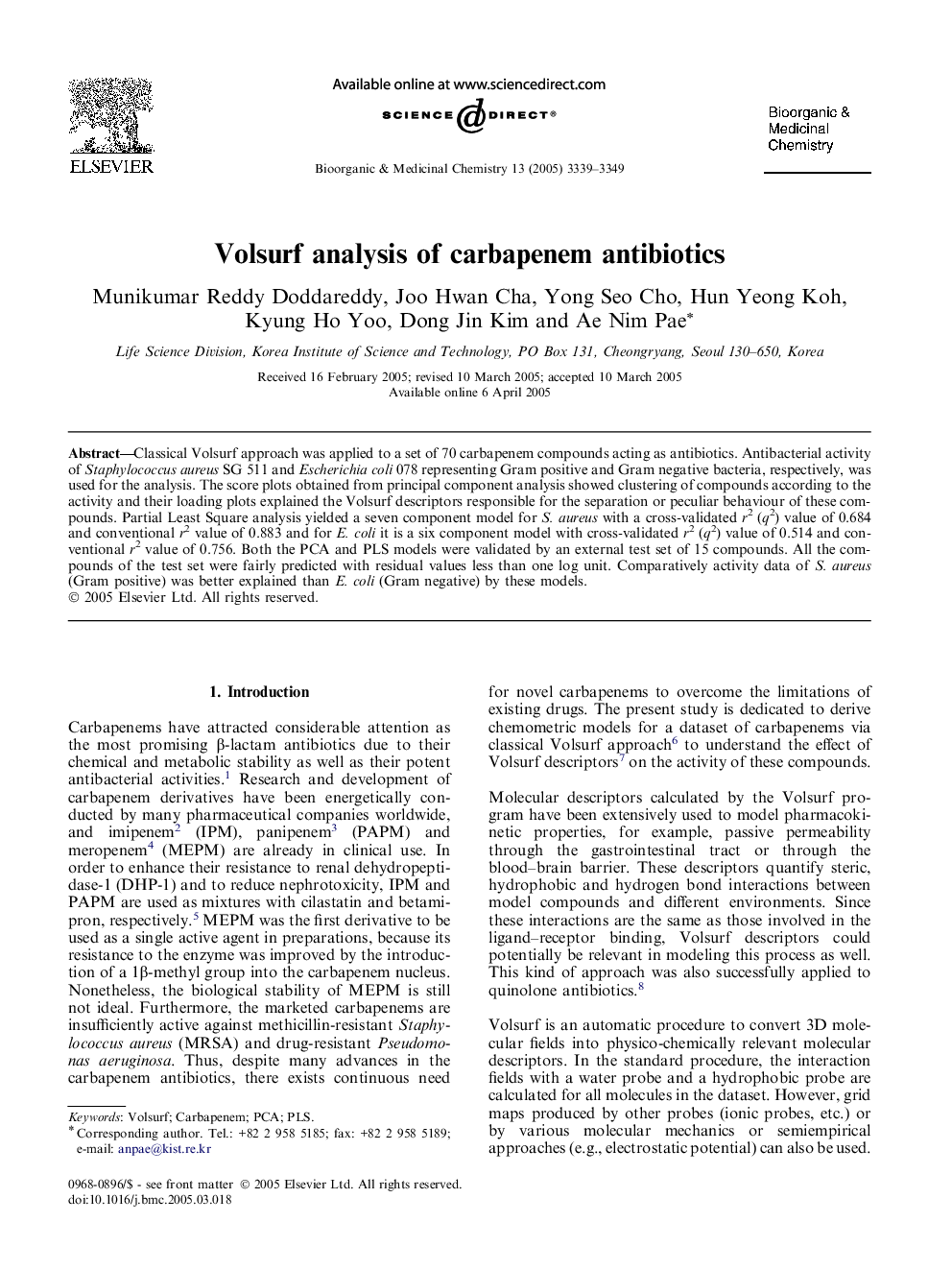 Volsurf analysis of carbapenem antibiotics