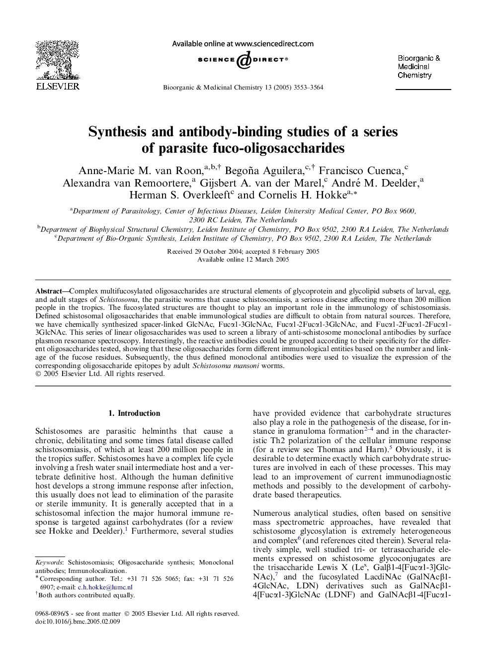 Synthesis and antibody-binding studies of a series of parasite fuco-oligosaccharides