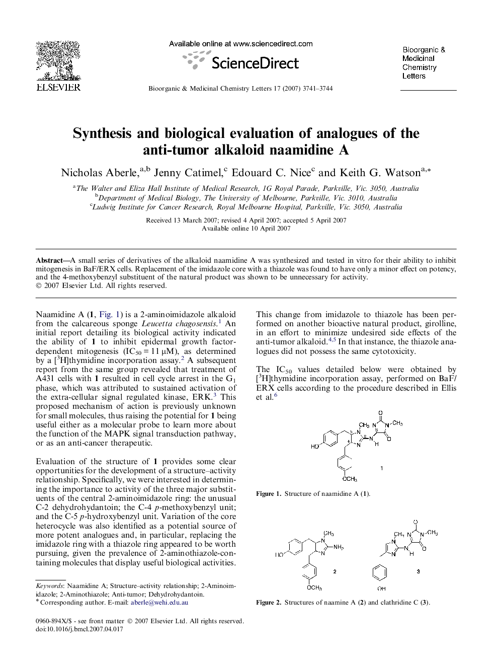 Synthesis and biological evaluation of analogues of the anti-tumor alkaloid naamidine A