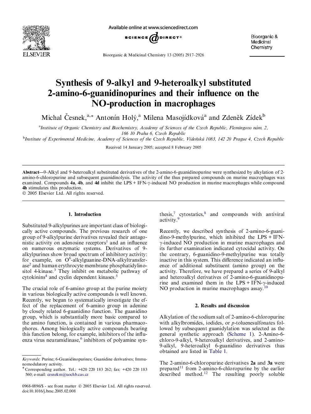 Synthesis of 9-alkyl and 9-heteroalkyl substituted 2-amino-6-guanidinopurines and their influence on the NO-production in macrophages