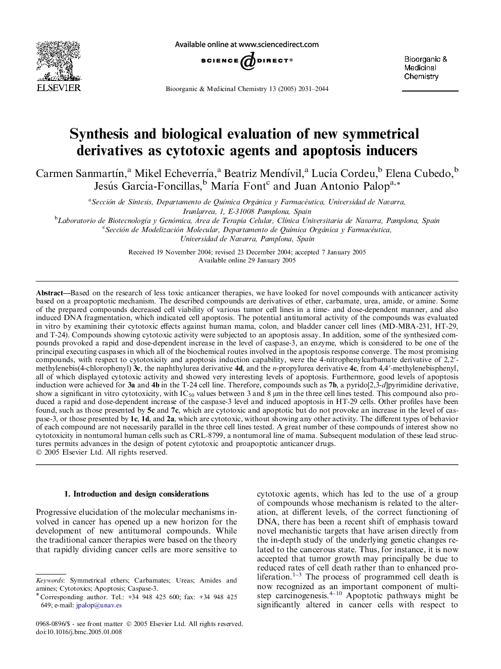 Synthesis and biological evaluation of new symmetrical derivatives as cytotoxic agents and apoptosis inducers