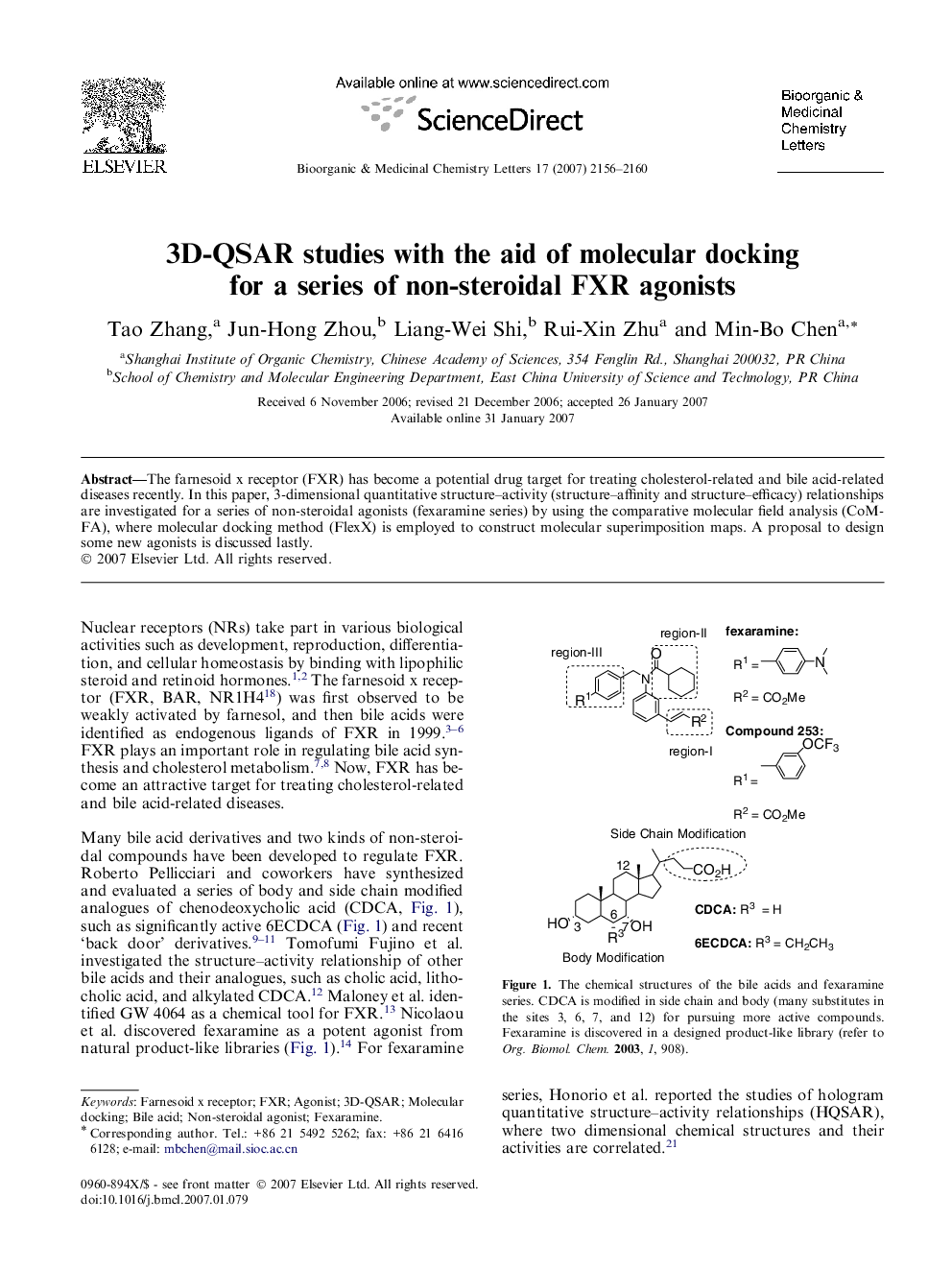 3D-QSAR studies with the aid of molecular docking for a series of non-steroidal FXR agonists