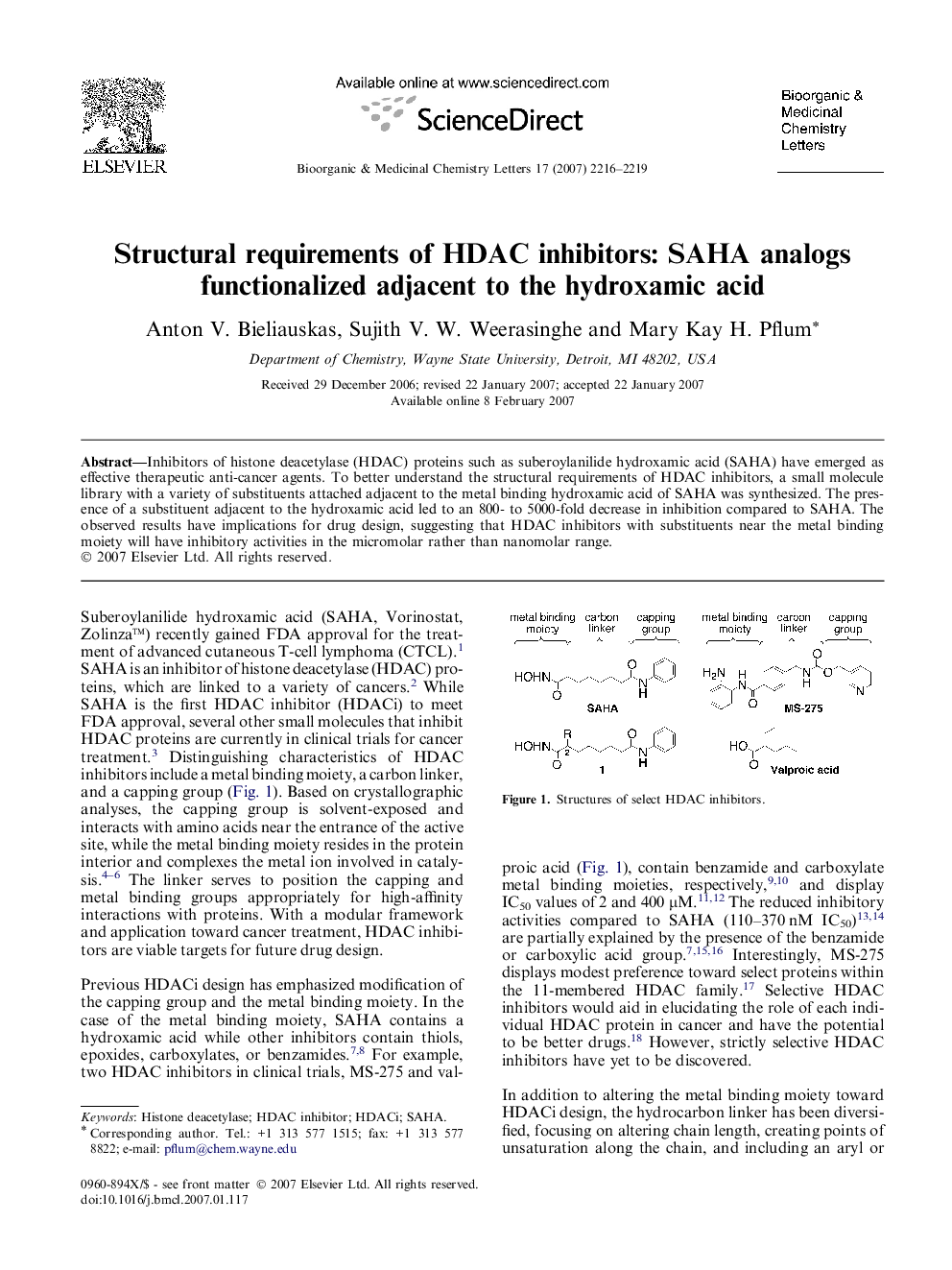 Structural requirements of HDAC inhibitors: SAHA analogs functionalized adjacent to the hydroxamic acid