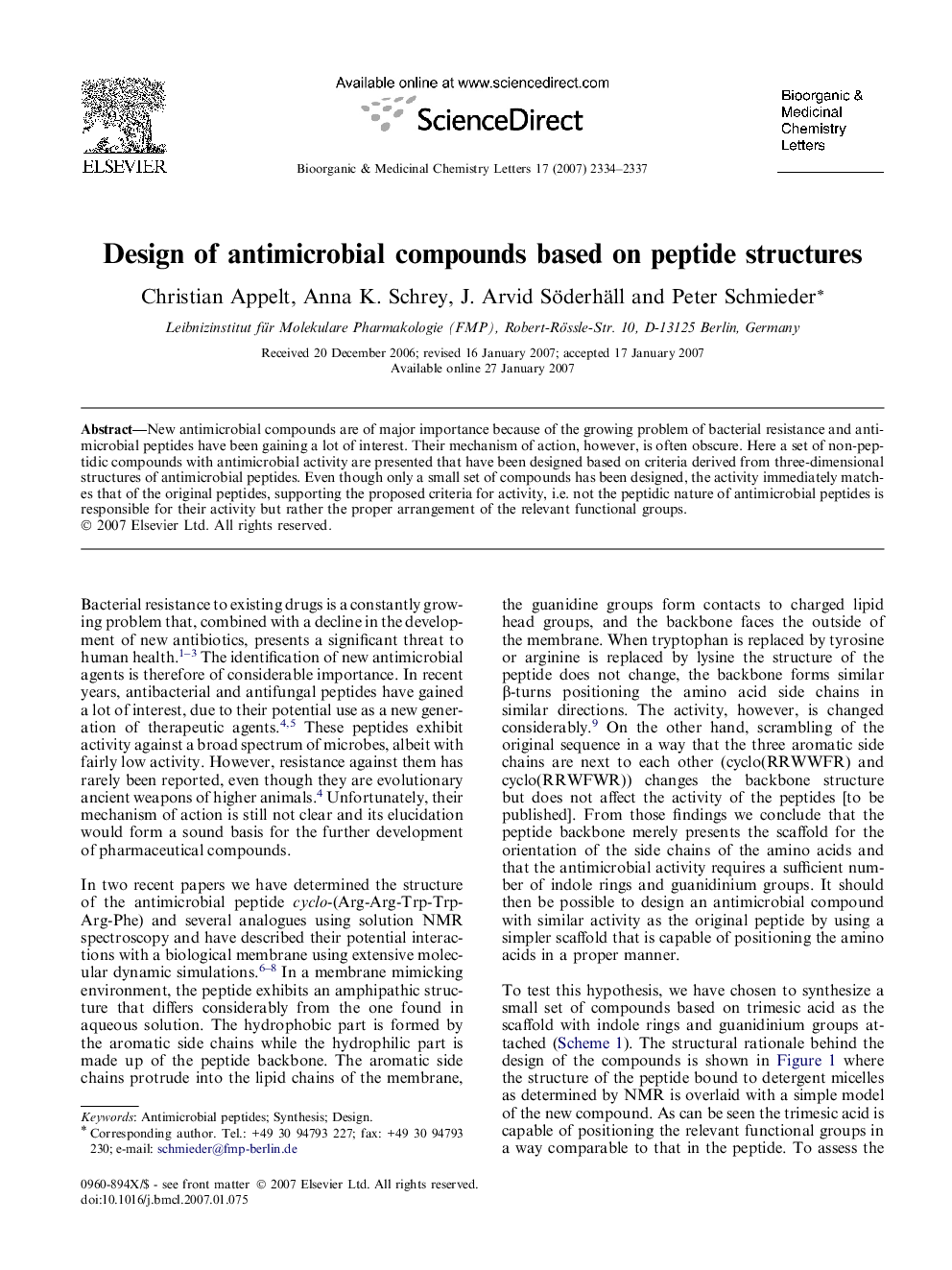 Design of antimicrobial compounds based on peptide structures