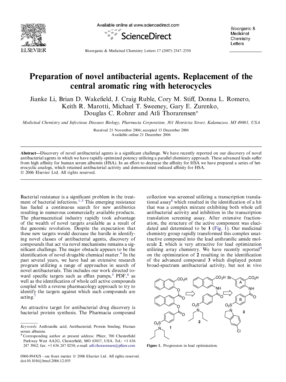 Preparation of novel antibacterial agents. Replacement of the central aromatic ring with heterocycles