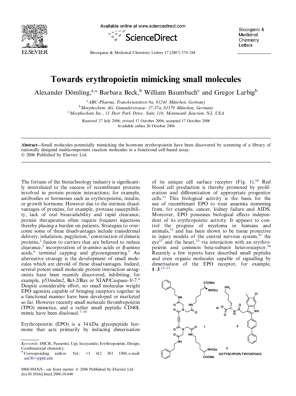 Towards erythropoietin mimicking small molecules