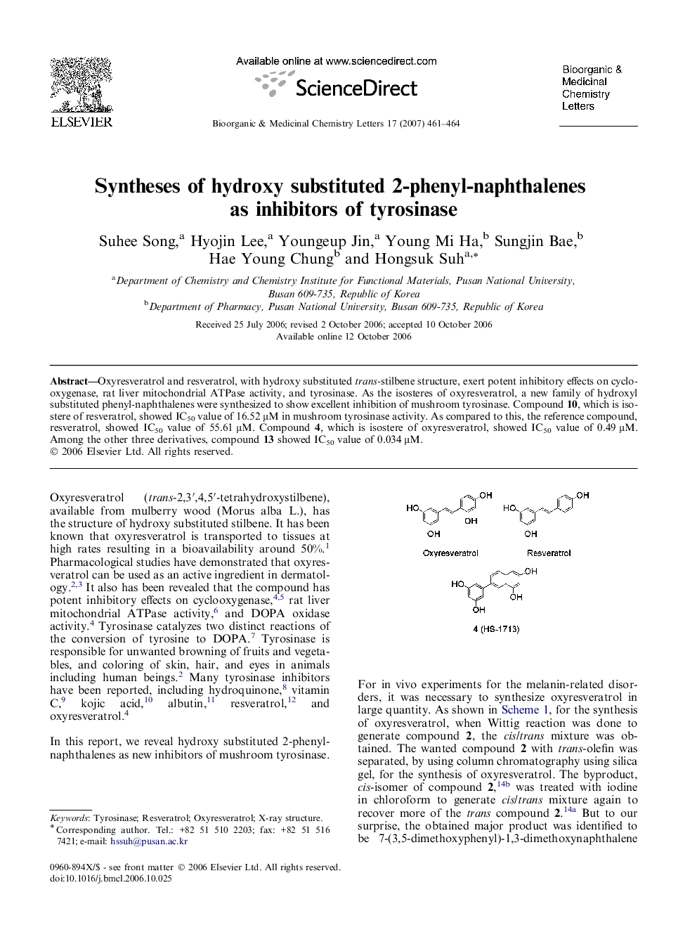 Syntheses of hydroxy substituted 2-phenyl-naphthalenes as inhibitors of tyrosinase