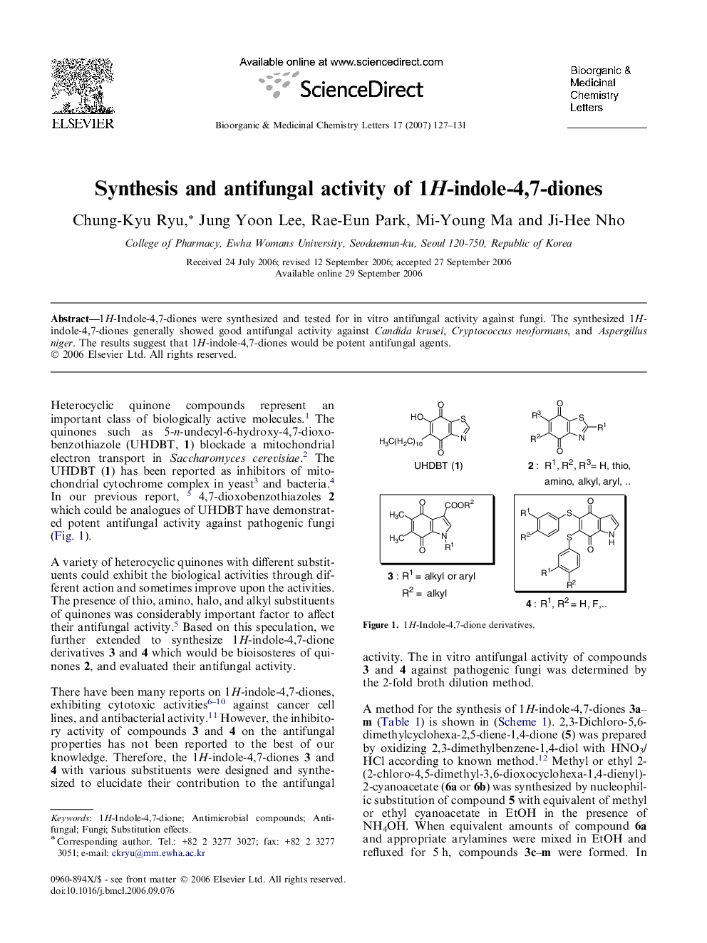 Synthesis and antifungal activity of 1H-indole-4,7-diones