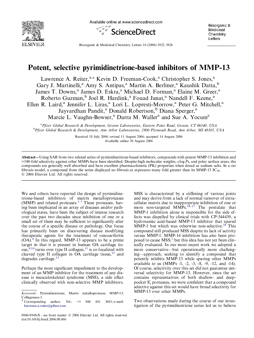 Potent, selective pyrimidinetrione-based inhibitors of MMP-13