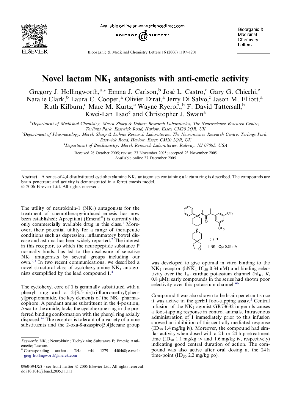 Novel lactam NK1 antagonists with anti-emetic activity