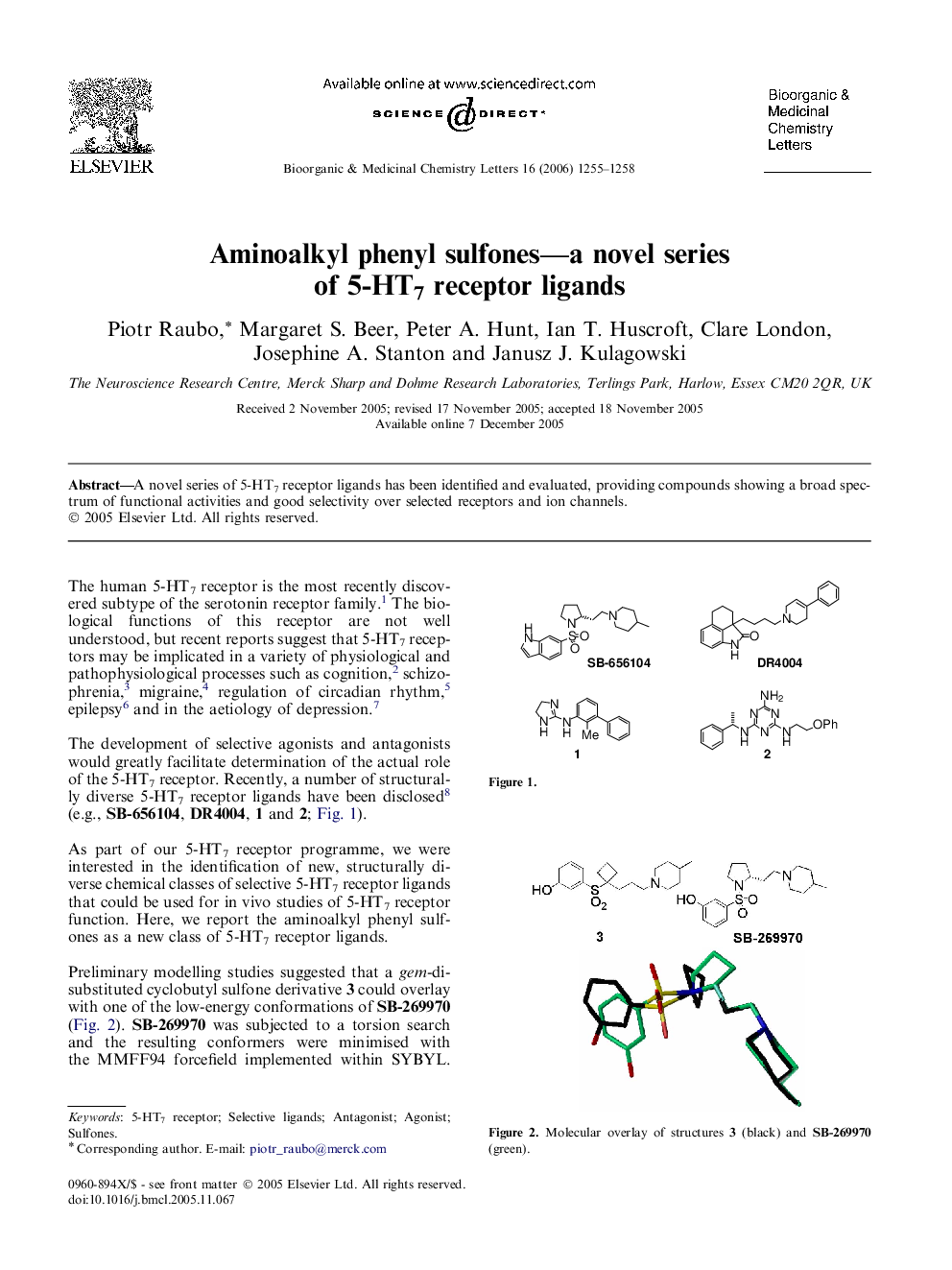 Aminoalkyl phenyl sulfones—a novel series of 5-HT7 receptor ligands