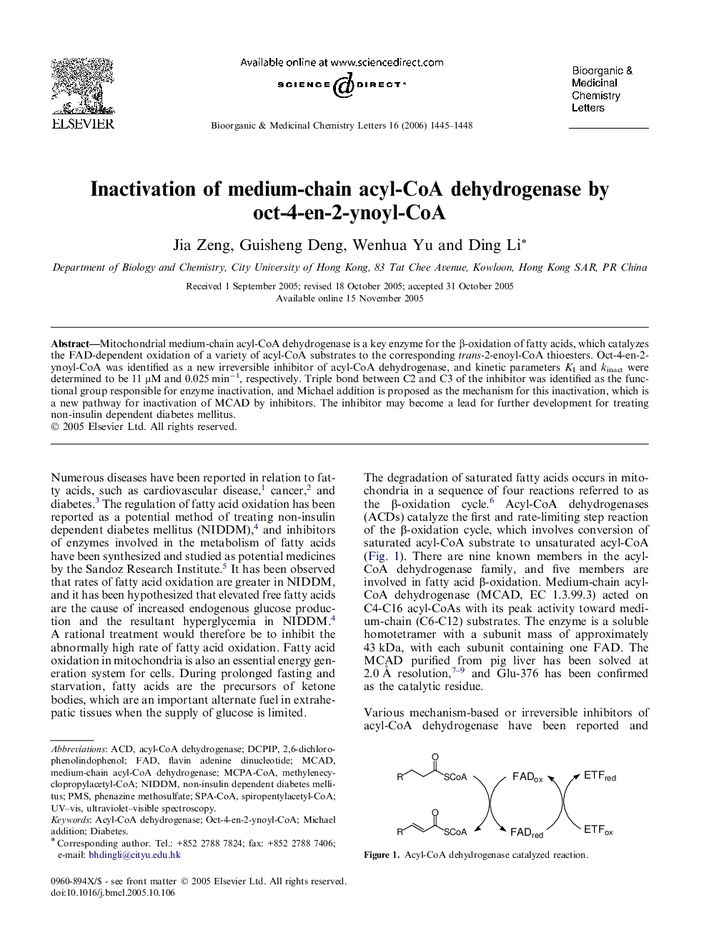 Inactivation of medium-chain acyl-CoA dehydrogenase by oct-4-en-2-ynoyl-CoA