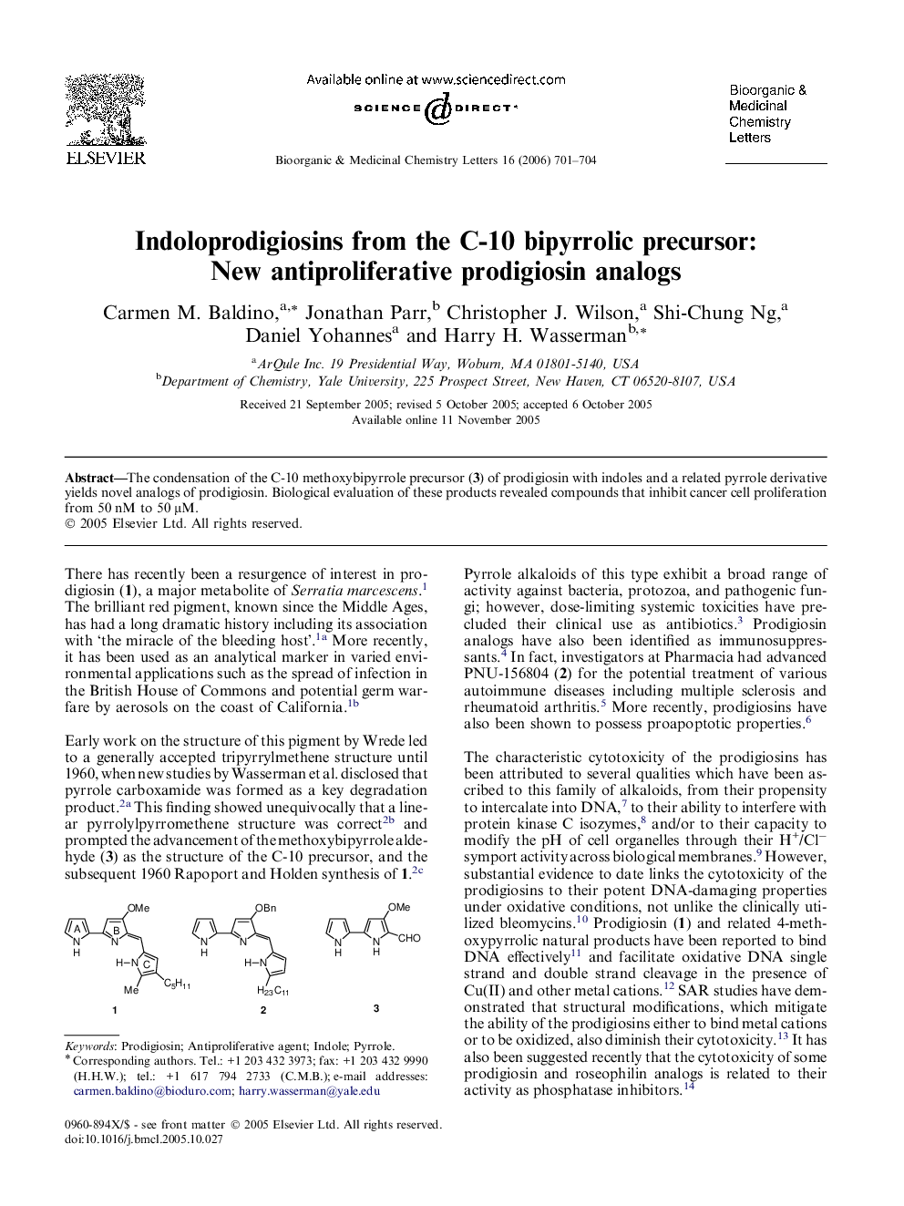 Indoloprodigiosins from the C-10 bipyrrolic precursor: New antiproliferative prodigiosin analogs