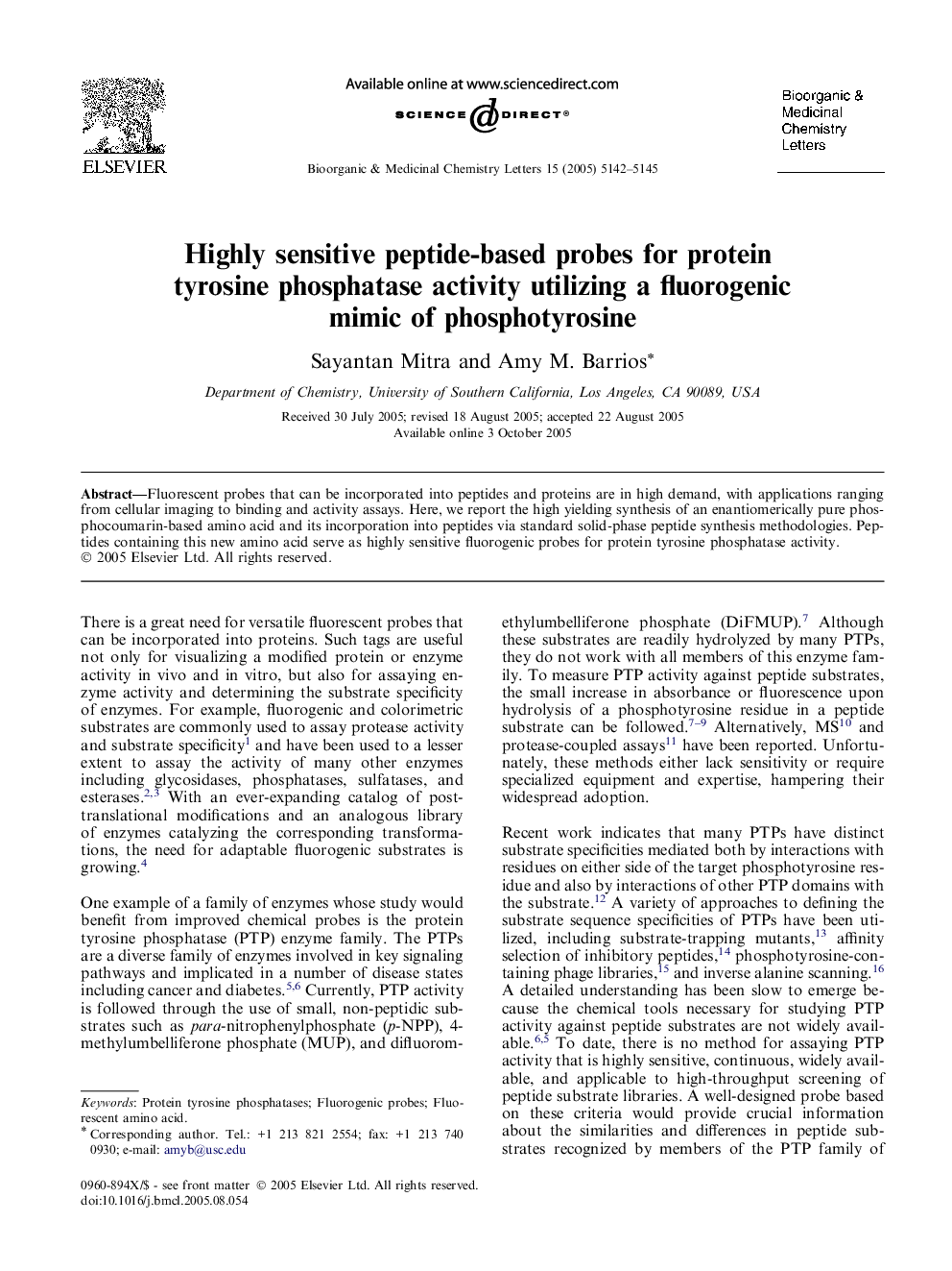 Highly sensitive peptide-based probes for protein tyrosine phosphatase activity utilizing a fluorogenic mimic of phosphotyrosine